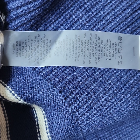 Elie Tahari Navy & Whte Striped Cotton Blend Pullover Sweater, Size L - Picture 4 of 6